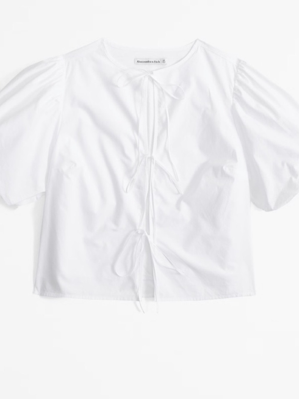 Abercrombie & Fitch White Tie-Front Puff Sleeve Blouse